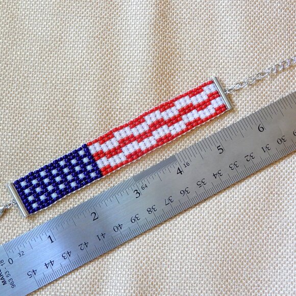 American flag USA bead bracelet, handmade, adjustable length - Picture 6 of 8